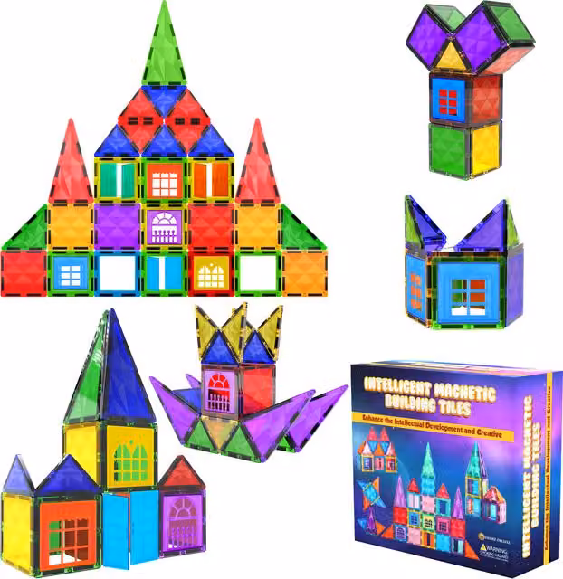 Desire Deluxe 42pc Magnetic Tiles Building Blocks Toy in Multicolour for Creative and Sensory Learning