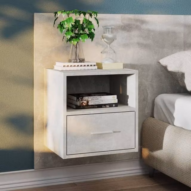 Berkfield Home Set of 2 Wall-mounted Bedside Cabinets, Concrete Grey, W/D/H: 38 x 32.5 x 31 cm