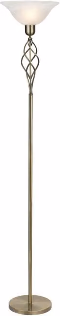 Happy Homewares Classic Knot Twist Floor Lamp Uplighter in Antique Brass and Gold with White Glass Dome – 1