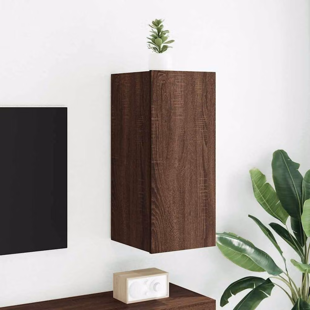 Berkfield Home TV Wall Cabinet with LED Lights in Brown Oak, W/D/H: 30.5 x 35 x 70 cm – 2