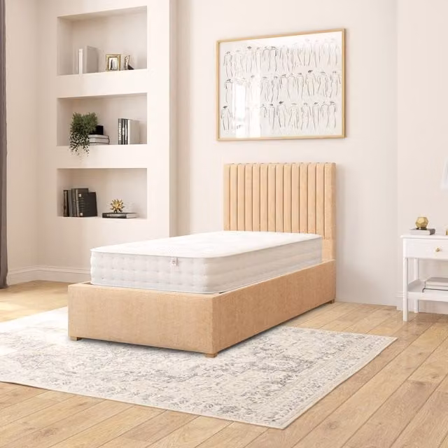 Grant Firenze Velour Fabric Ottoman Storage Bed in Champagne, Single, W/D/H: 90 x 200 cm