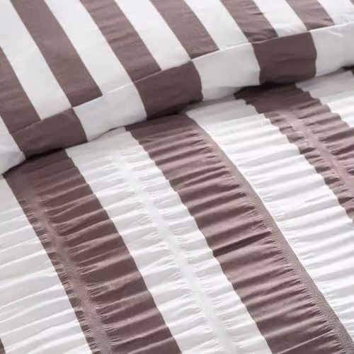 Catherine Lansfield Seersucker Frill Stripe Duvet Cover and Pillowcase Set, Brown, W/D/H: 220 x 230 cm – 3