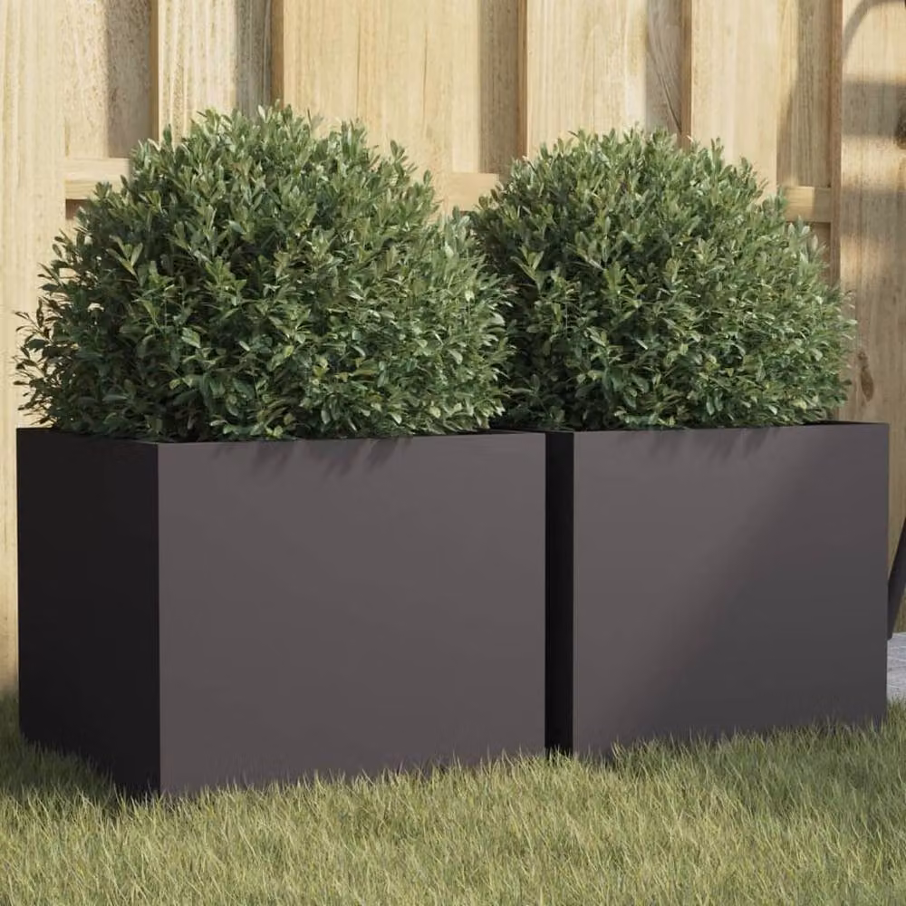 Berkfield Home Steel Planter Tub, 2 Pack, Black, W: 32 cm, D: 30 cm, H: 29 cm – 2