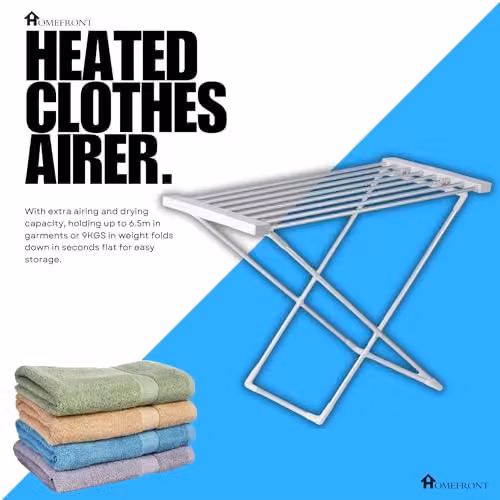 Homefront 130W Electric Heated Clothes Airer in Silver and White with 8 Aluminium Heated Bars and 6.5m Drying Space – 3