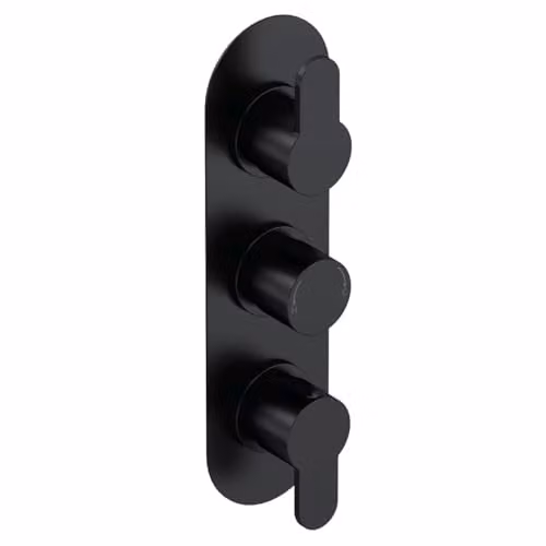 nuie Arvan Modern Matt Black Concealed Round Triple Thermostatic Shower Valve with Diverter, 280mm