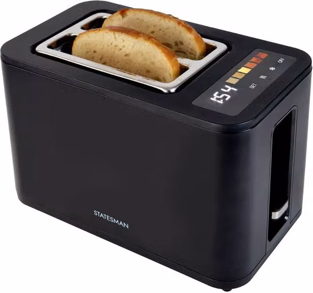 Statesman 900W Digital 2-Slice Toaster with LED Timer Display, Touch Control Panel and Cable Storage, Black