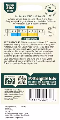 Mr Fothergill's Oh Sow Simple Californian Poppy Mix Multicolour and Orange Flower Seeds – 2