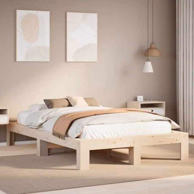 Berkfield Home Small Double Solid Wood Pine Bed Frame, Brown, W/D/H: 120 x 190 cm – 1