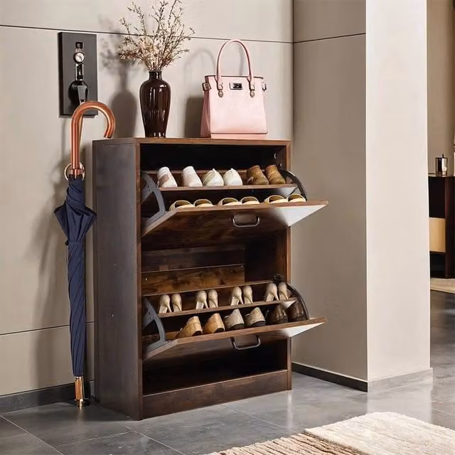 FORGEVIO 2 Drawer Shoe Rack Storage Cabinet in Brown – 1