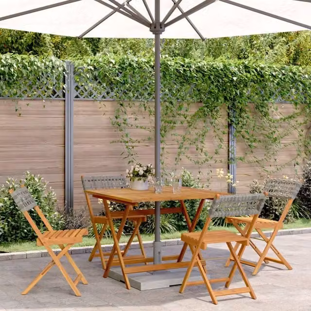 Berkfield Home 5 Piece Grey Poly Rattan and Acacia Wood Garden Dining Set – 1