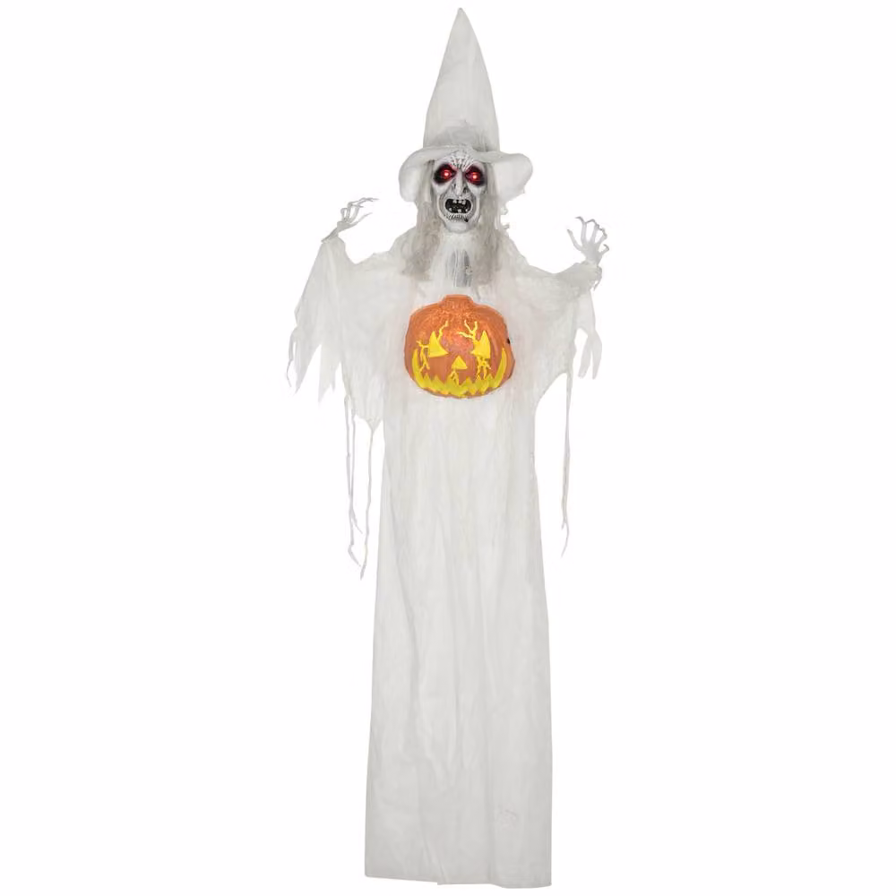 HOMCOM Hanging Witch Halloween Prop in White and Red, Height: 182.88 cm – 2