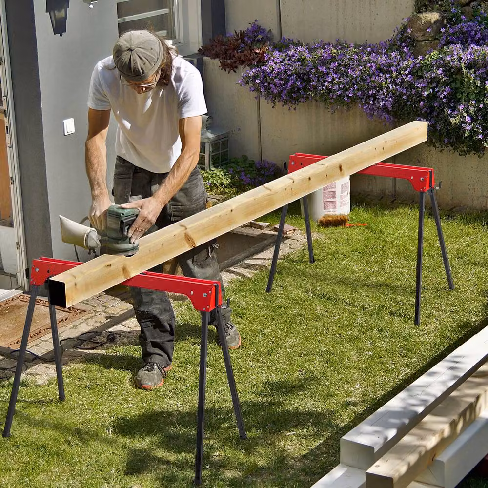 Gymax 2 Pack Folding Sawhorses Compact Tool Stands in Red – 2