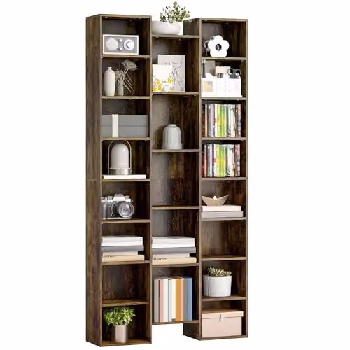 HOMCOM 21 Cube Tall Freestanding Bookcase with Adjustable Shelves, Rustic Brown, H 181 x W 89.5 x D 30.5 cm
