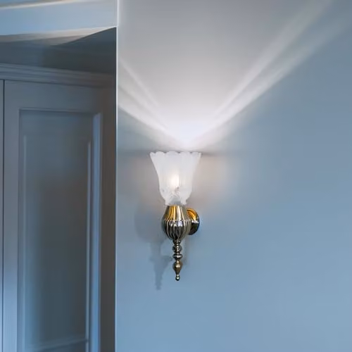 Happy Homewares Classic Pair of Round Glass Lamp Shades with Floral Design in White and Transparent, Diameter: 13 cm – 3