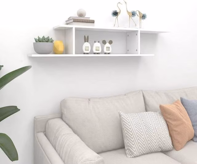 Berkfield Home Modern Wall-Mounted TV Shelf in White, W/D/H: 125 x 23 x 18 cm