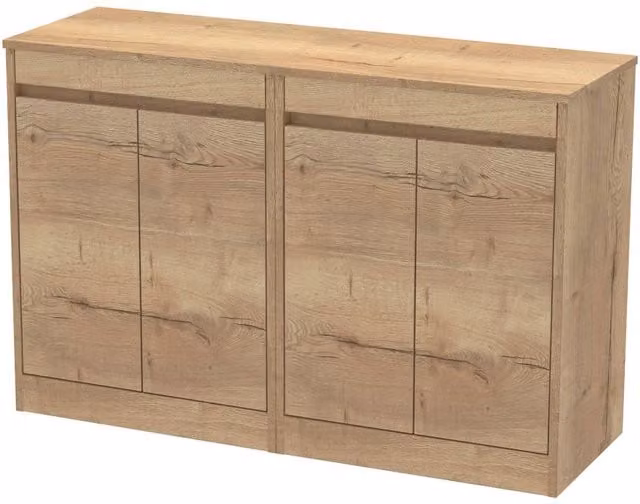 Balterley Modern 4 Door Bathroom Vanity Unit with Worktop and LED Lighting, Autumn Oak Brown, W/D/H: 120 x 39.5 x 83.5 cm – 1