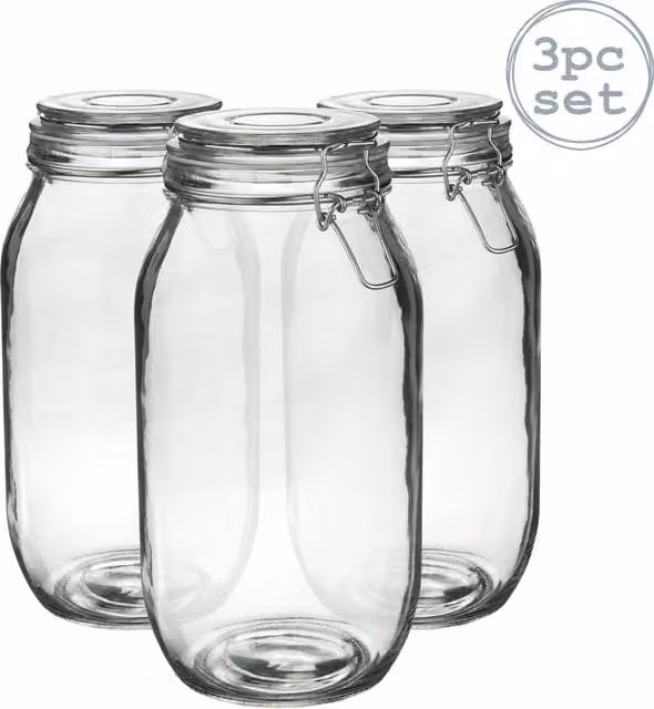 Argon Tableware Glass Storage Jar with Clip Seal, 2 l, Transparent and Orange