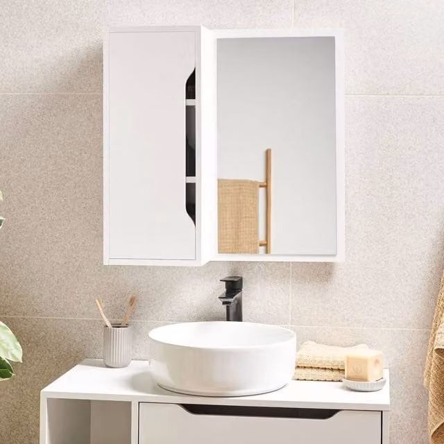Wyld and Coco Wall-Mounted Mirror Cabinet in White, W/H: 60 x 60 cm