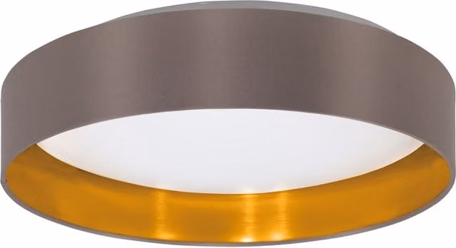 Loops LED Flush Ceiling Light in White and Gold/Brass with Fabric Shade