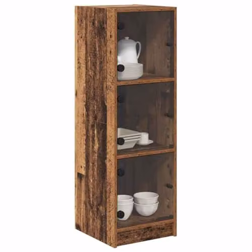 vidaXL Highboard in Old Wood Brown with Glass Doors and Internal Shelves, W/D/H: 35 x 37 x 109 cm – 1