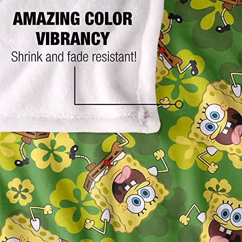 LOGOVISION Nickelodeon Spongebob St. Patrick's Pattern Super Soft Silky Fleece Blanket, Multicolour and Green, W/D/H: 91.44 x 91.44 x 147.32 cm – 4