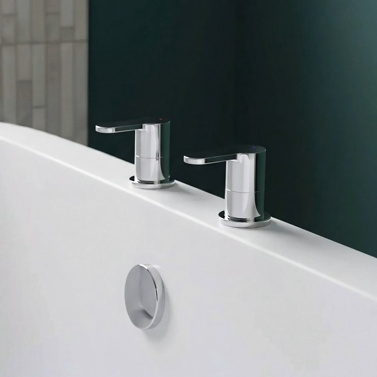 Balterley Pride Contemporary Round Deck Mounted 3/4 Inch Side Valves in Chrome Silver – 3