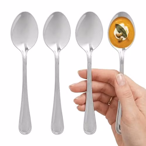 Premier Housewares Set of 4 Silver Stainless Steel Teaspoons, Polished Finish, Length: 19 cm – 1