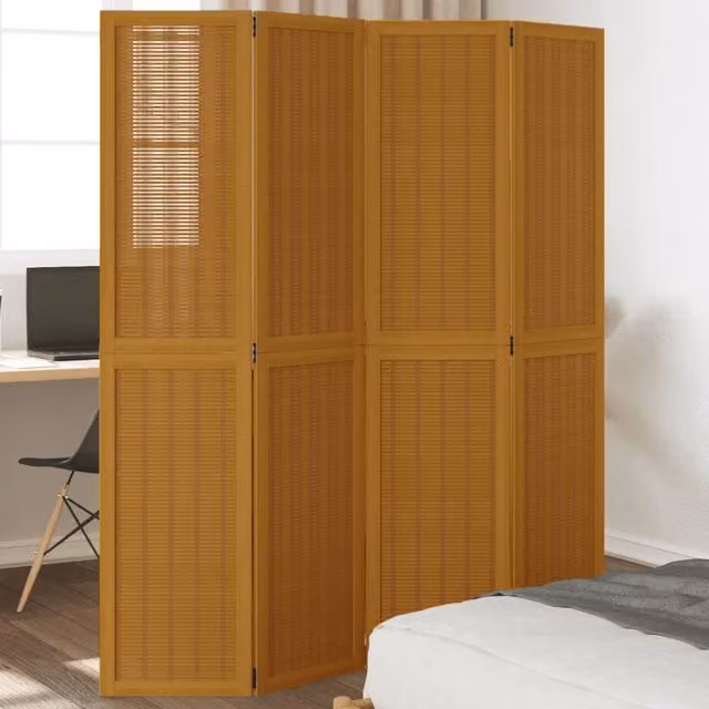Berkfield Home 4-Panel Room Divider in Brown Solid Paulownia Wood – 1