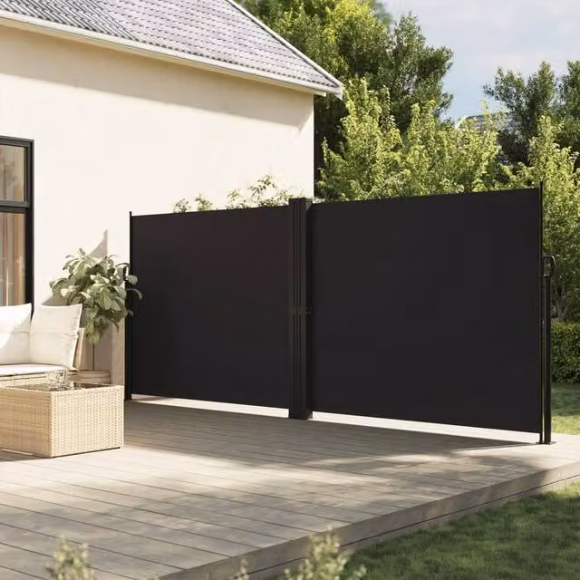 Berkfield Home Retractable Side Awning in Black, Polyester, W/H: 1000 x 180 cm