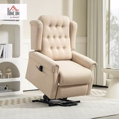 HOMCOM Power Lift Recliner Armchair in Beige Fabric – 2