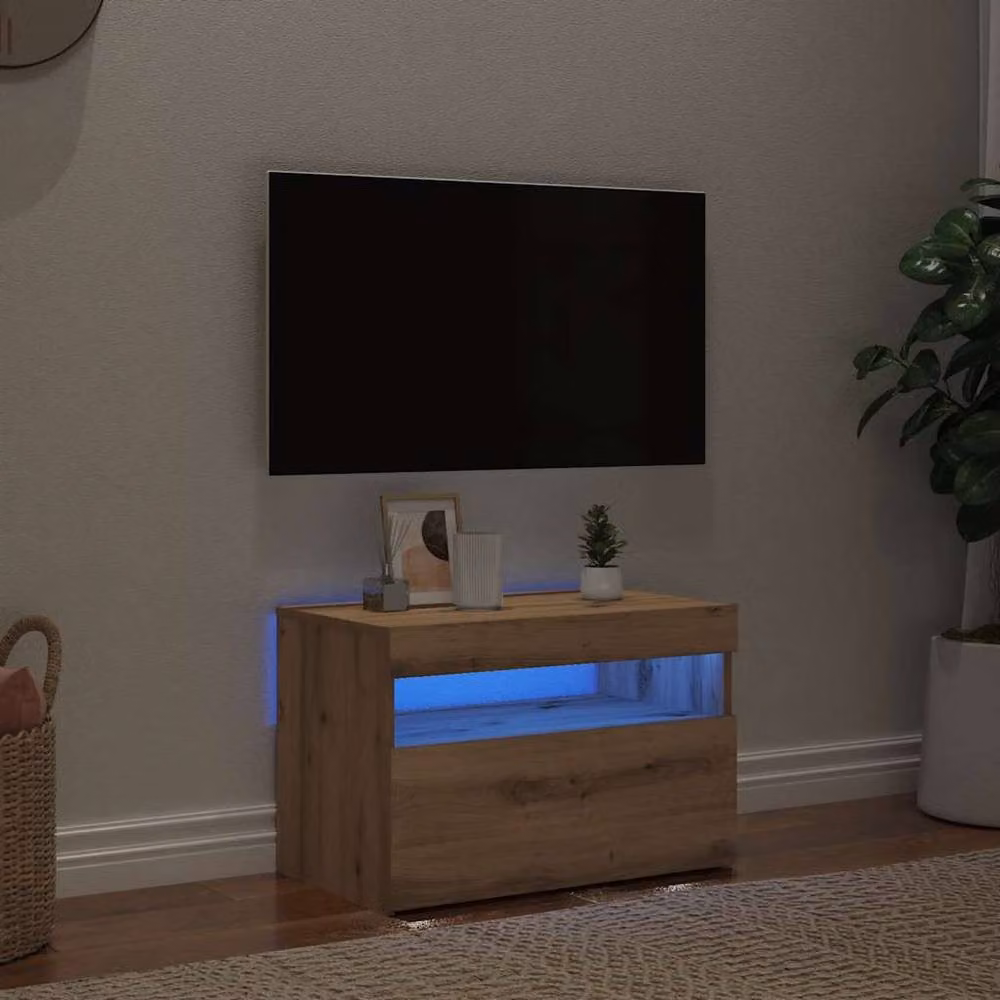 Berkfield Home Artisan Oak TV Cabinet with LED Lights in Brown, W/D/H: 60 x 35 x 40 cm – 2