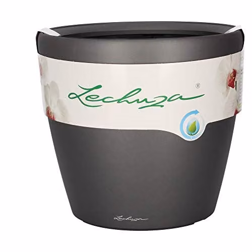 Lechuza Classico 35 LS Self Watering Plastic Planter in Charcoal Metallic Grey, D35 x H33 cm