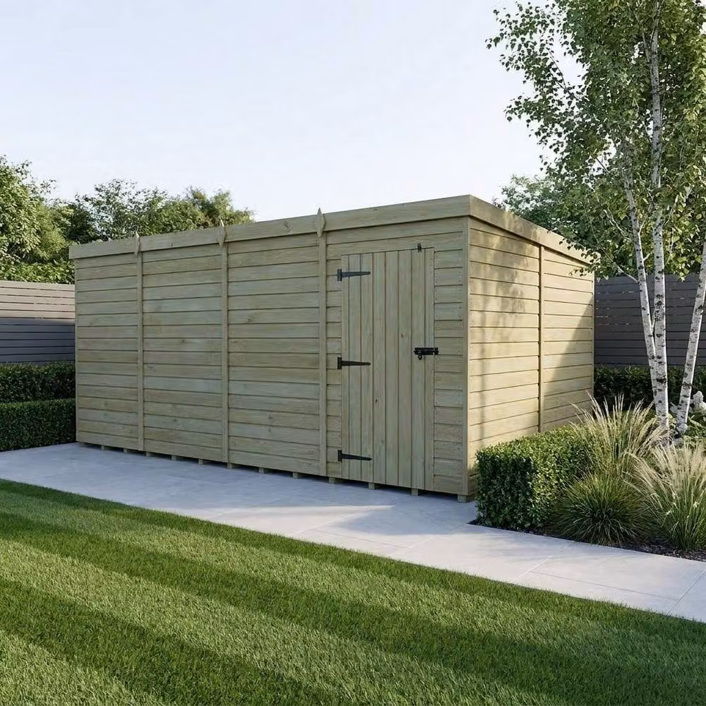Buttercup Farm Brown Timber Pent Garden Shed with Single Door, W: 487.68 cm, D: 305.0 cm, H: 210.0 cm – 2