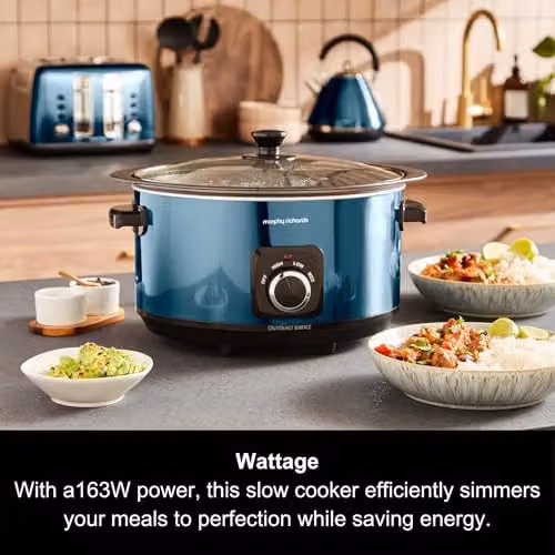 Morphy Richards Accents 6.5L Sear and Stew Slow Cooker with Non Stick Aluminium Pot and Glass Lid, Blue – 5