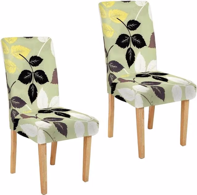Roseley Green Floral Pattern 16 Stretch Removable Dining Chair Covers, Pack of 2