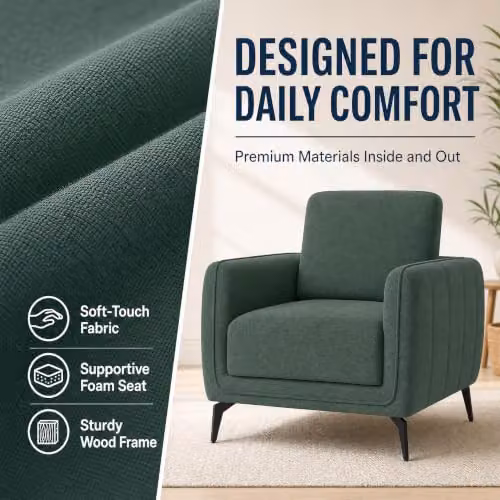 Bravich Brixton Modern Tub Armchair in Green Fabric with Solid Wood Frame and Foam Cushions – 6