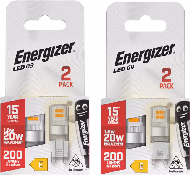Energizer G9 LED Capsule Light Bulb, Warm White, 1.8W, 2700K, 200lm, Transparent