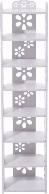 KORVIXA 8-Tier Wooden Open Shoe Rack in White, W: 80 cm, H: 111 cm