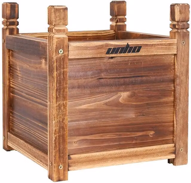 FLAVORA Small Wooden Raised Plant Display Bed in Brown, W/D/H: 30 x 30 x 33 cm