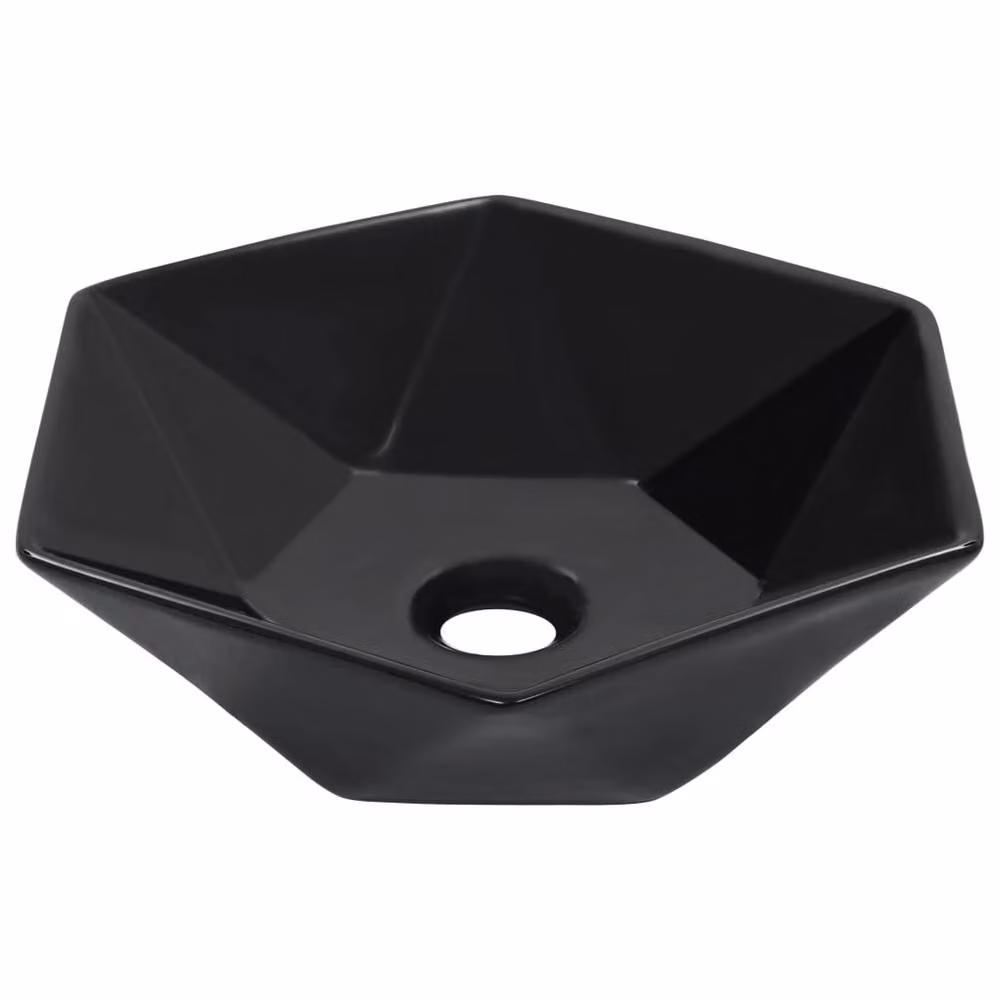 Berkfield Home Asymmetric Ceramic Countertop Wash Basin, Black, W: 41 cm, D: 36.5 cm, H: 12 cm – 2