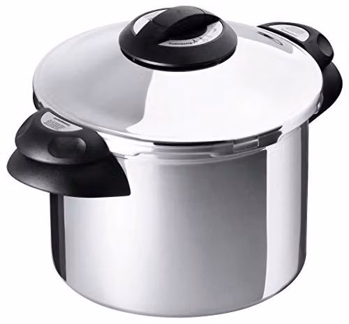 Kuhn Rikon Duromatic Top Stainless Steel Pressure Cooker with Side Grips, Silver, 8 l
