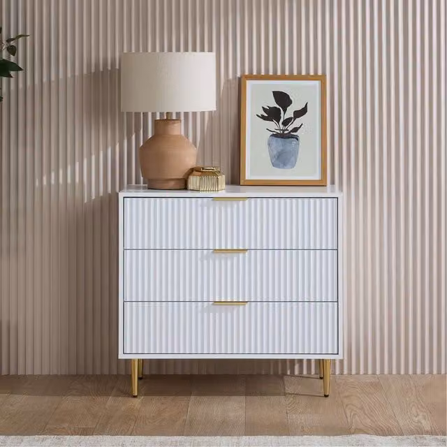 Birlea Modern White and Gold Striped Matt Bedroom Chest