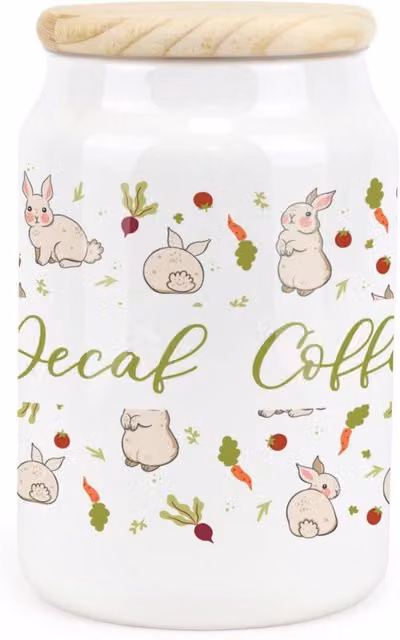 Purely Home Allotment Rabbits Ceramic Decaf Coffee Storage Canister in Green and White