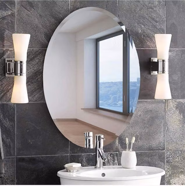 Living and Home European Style Frameless Beveled Edge Oval Bathroom Wall Mirror, W: 40 cm, H: 60 cm – 1