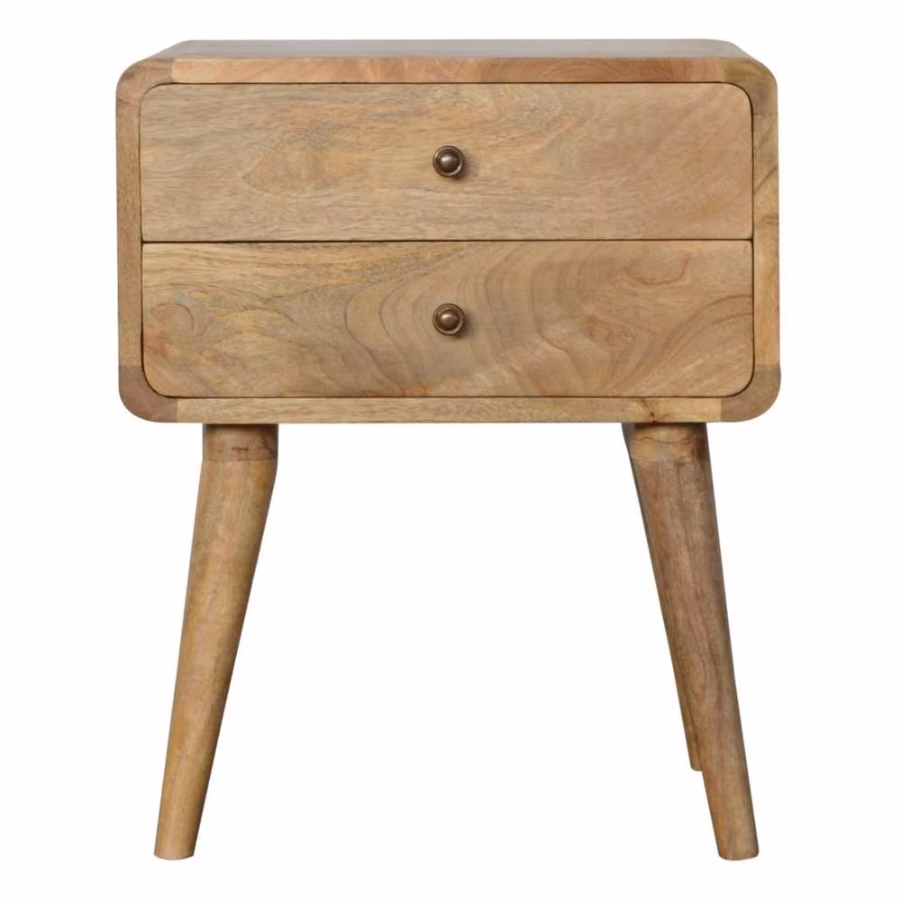 Wyld Haus Trapani Curved Mango Wood Bedside Table with 2 Drawers, Brown, W/D/H: 45 x 35 x 55 cm – 2