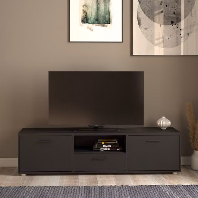 Furniture To Go Modern Matt Black Media TV Unit, Width: 147.2 cm