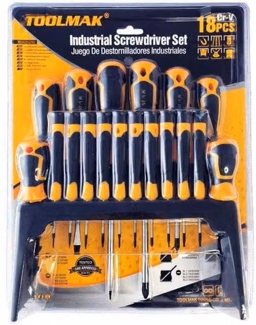 Toolmak 18-Piece Manual Screwdriver Set in Orange and Black
