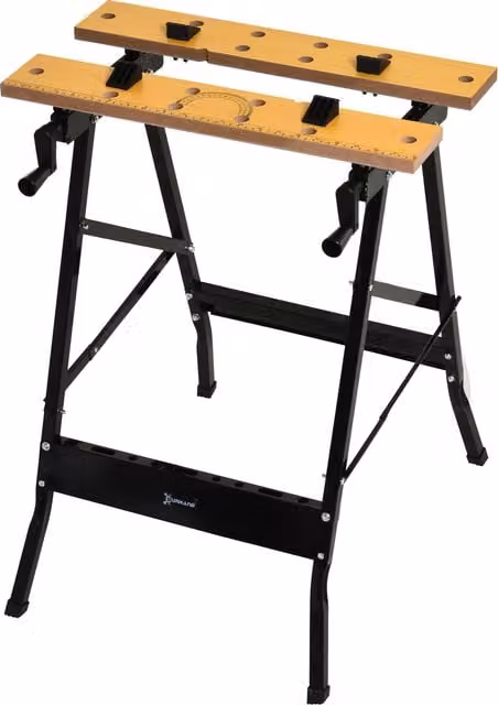 DURHAND 4-in-1 Folding Sawhorse Clamp Table with 4 Adjustable Clamping Pegs, Black