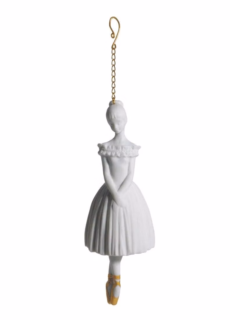 Lladró Ballerina Christmas Ornament in Gold, White and Silver Porcelain Figure