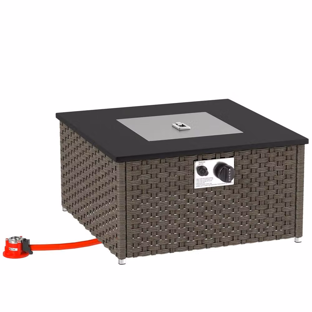 Wyld Haus Lenaro Grey PE Rattan Square Gas Fire Pit Coffee Table with Lid, 13 kW – 2
